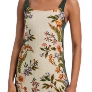 Anthropologie Floral Slip Dress in Cream and Green